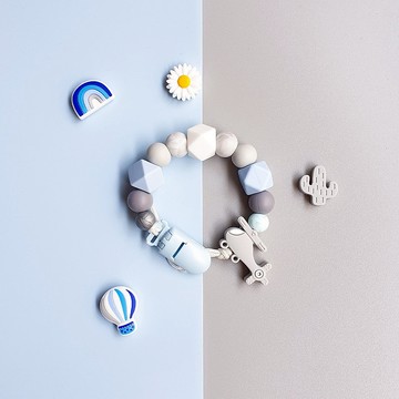 【客製】長款 奶嘴鏈 奶嘴鏈夾 / 12顆珠珠 / 食用級矽膠