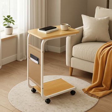 AOTTO 簡約附輪雙層置物邊桌(邊桌 茶几 邊几)