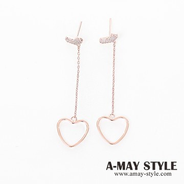 現貨925銀-正韓-愛心排鑽垂墜耳環【XOK1204431】＊艾美時尚