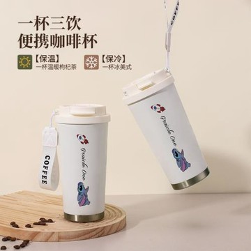 咖啡杯雙飲口不銹鋼陶瓷內膽保溫杯便攜杯辦公男女學生個性杯子