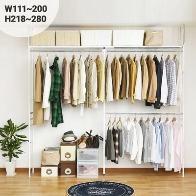 ハンガーラック 突っ張り 頑丈 2段 スリム 突っ張りハンガーラック つっぱり 収納棚付き 壁 おしゃれ スチール クローゼット ウォークイン 衣類収納 伸縮式 通販 Lineポイント最大get Lineショッピング