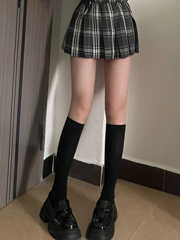 日系jk天鵝絨黑色絲襪女壓力過膝襪性感顯瘦大腿黑色長筒襪春夏款-Misaki精品