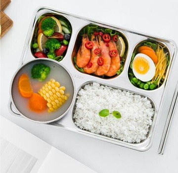 餐盤 304不銹鋼餐盤分格家用成人食堂快餐盤兒童學生分隔四格飯盤套裝