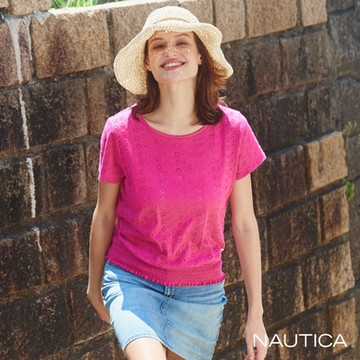Nautica女裝 甜美蕾絲短袖上衣-粉色
