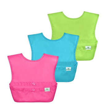 green sprouts 小綠芽 魔鬼氈雙面防水 防食物掉落圍兜  素色粉  3個  1組