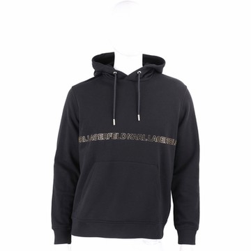 KARL LAGERFELD 卡爾 矽膠字母框連帽黑色棉質大學T 運動衫(男款)