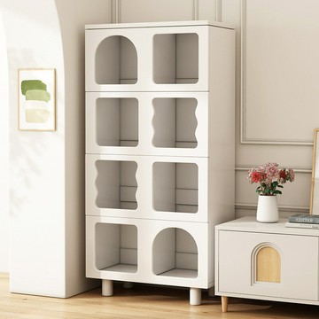 免運 開立發票 奶油風書柜落地置物架家用客廳靠墻收納展示柜洞穴柜矮柜格子書架 快速出貨