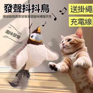 隔日出 貓玩具 狗玩具 電動鳥叫抖抖鳥 跳舞鳥 自動逗貓玩具 懸掛式逗貓玩具 抖抖麻雀 逗貓逗狗玩具 感應式觸動
