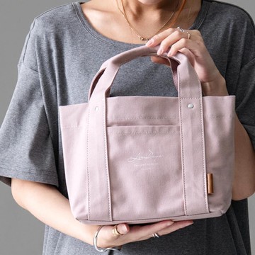 日本 LIZDAYS - [樂天No.1] 輕便分隔帆布托特包-素色-淺粉 (30x19x12.3cm)