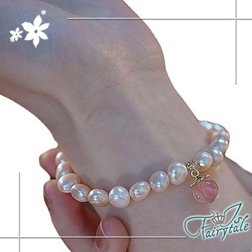 伊飾童話 蜜桃甜心 淡粉珍珠彈性手鍊