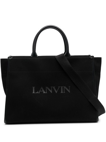 Lanvin - logo-print leather tote bag - women - Calf Leather/Cotton/Cotton - One Size - Black
