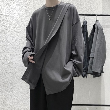 內搭長袖t恤男2022新款春季衛衣ins百搭打底衫潮牌港風設計感小眾