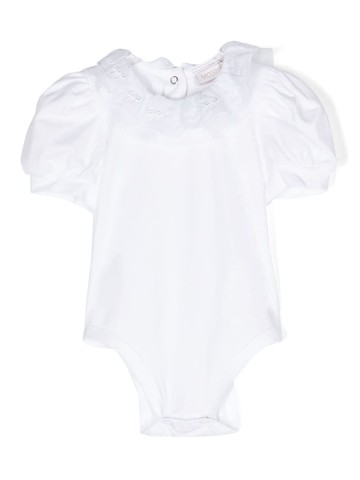 Monnalisa - ruffle-detailing cotton-blend bodysuit - kids - Spandex/Elastane/Cotton - 9 - White