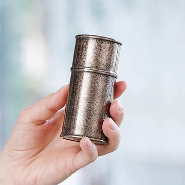 純錫罐 復古錫罐 竹意純錫便攜茶葉罐小號隨身旅行密封竹節儲茶罐
