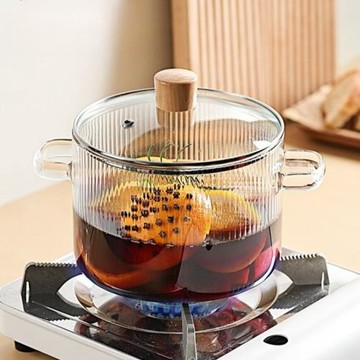 跨境熱賣豎紋玻璃鍋煮紅酒容器雙耳鍋沙拉碗廚房泡面碗電陶爐燉鍋