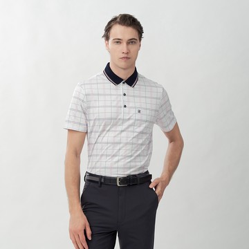 Pierre Cardin 男款 撞色領口格紋短袖POLO衫-粉紅色 (5267255-72)