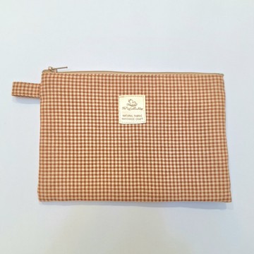【 MY HANDMADE 】 格紋手作收納包  l 化妝包l 棉布l 手工製