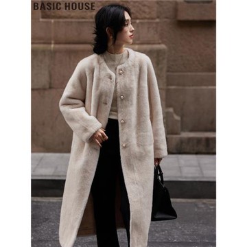 Basic House/百家好都市輕奢風環保皮草長款毛茸茸大衣外套女冬季