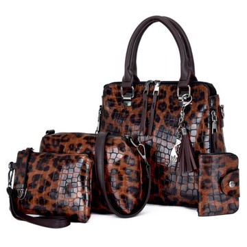 女包2024新款豹紋子母包四件套休閑時尚女士單肩包手提包
