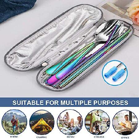 Travel Reusable Utensils Silverware with Case,Travel Camping Cutlery set,Chopsticks and Straw Portable Flatware with Case, Stainless steel  並行輸入品