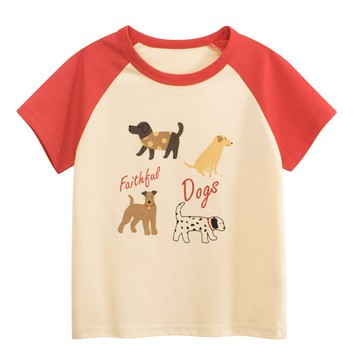 27home - 純棉短袖上衣-忠實狗狗-米杏/紅