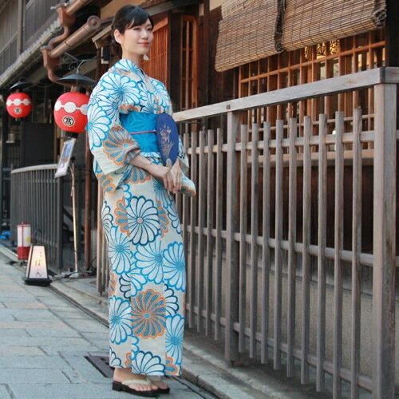 浴衣 単品 レトロ 高級変わり織り綿麻浴衣単品「生成り地に青