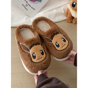 細細條 可愛伊布棉拖鞋男女冬季正版寶可夢情侶防滑家居毛毛鞋ins