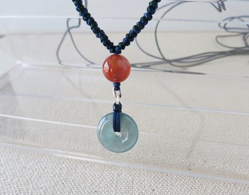 本命年【歲歲平安】冰藍水雪花棉翡翠+冰飄南紅絲光編織項鍊SA29