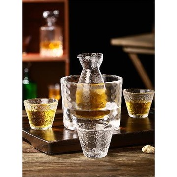 日式小酒杯清酒壺水晶玻璃黃酒溫酒器家用燙酒壺錘紋白酒杯烈酒杯