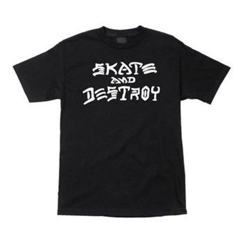 スラッシャー THRASHER SKATE AND DESTROY S S TEE BLACK WHITE GREY