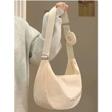 Bag House👜 日係百搭斜挎包秋冬休閒大容量帆布包女大學生上課單肩通懃餃子包