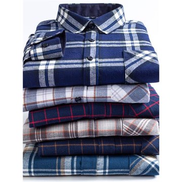 愷斯邦純棉男士磨毛長袖襯衫青少年休閑春秋款全棉格子襯衣潮流裝