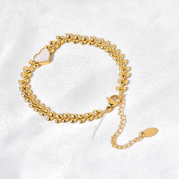 ANGEL 葉片麻花愛心貝殼亮麗街頭鈦鋼手鍊(金色)