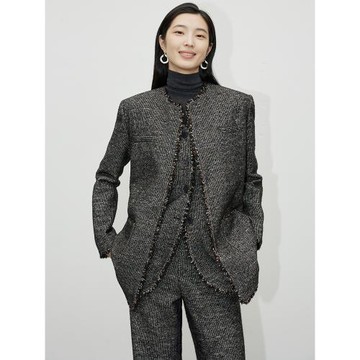 因由 時髦B敗高定及手縫VTG藝術花呢老錢格調V領馬甲小香風兩件套