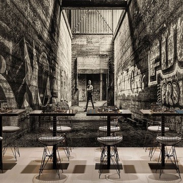 3D立體空間延伸壁畫_嘻哈街頭涂鴉壁紙酒吧ktv網吧餐廳工業風墻紙