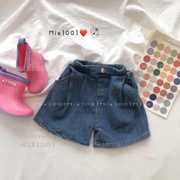 🌈✨mix1001小巧思設計感牛仔短褲✨兒童造型打摺短褲 5-17
