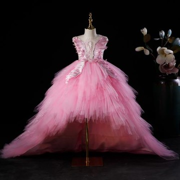 六一兒童節兒童禮服拖尾女童婚紗鋼琴表演禮服裙模特走秀演出服