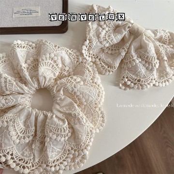 两件9.9折🔥臺灣出貨🔥可開發票✅波西米亞風布藝米色布藝鏤空甜美蕾絲髮夾高級感彈簧夾氣質頂夾發