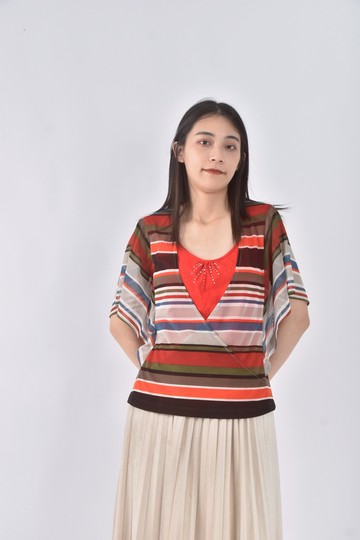 (M) keraia條紋紅色短袖上衣