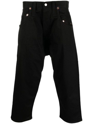Junya Watanabe MAN - drop-crotch cropped trousers - men - Calf Leather/Polyurethane/Cotton - L - Black