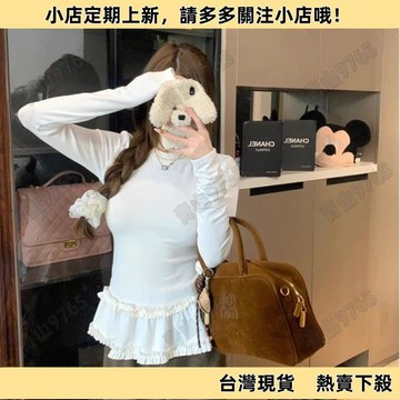 【特惠】打底衫女 內搭秋冬 芭蕾風花邊德絨磨毛T恤 秋冬季新款 韓版修身顯內搭打底上衣女 上衣 內搭上衣 芭蕾風