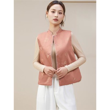 新中式國風保暖馬甲桑蠶絲內膽秋冬立領百搭背心棉衣唐裝開衫馬夾