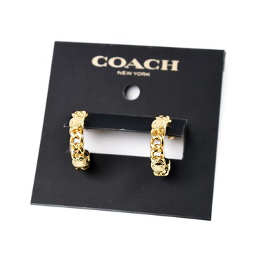 COACH Chain Hoop 晶鑽鍊圈針式耳環-金色