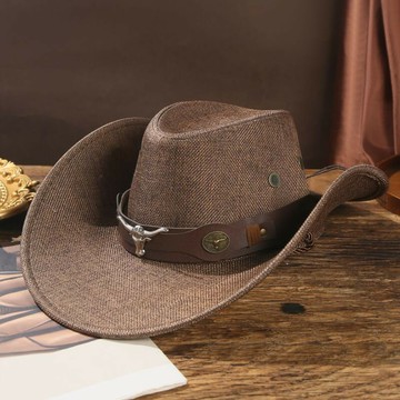 西部牛仔帽 夏季透氣棉麻西部牛仔帽男女戶外旅遊釣魚遮陽防晒帽川西藏族帽子