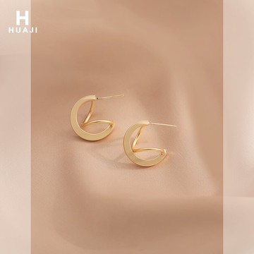 花跡簡約復古幾何耳環女高級感氣質磨砂金耳釘2020年新款網紅耳飾