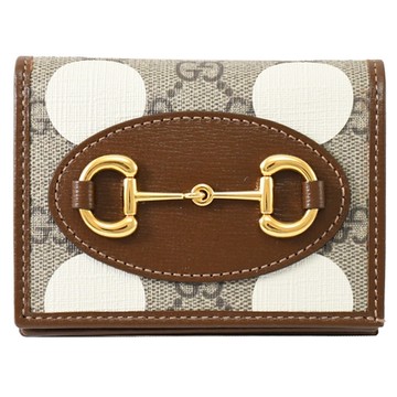 GUCCI 古馳  1955 Horsebit系列 經典馬銜扣限定款幾何印花扣式零錢小短夾(駝色/深棕)