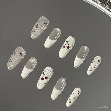 💅限時下殺穿戴甲💅【手工精緻】春季穿戴甲櫻桃蝴蝶結紅色格紋法式ins學生可愛風純手工美甲新款手工穿戴甲 74BY
