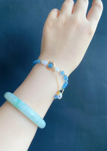 天然緬甸玉 翡翠 海藍寶 氣質 設計款 手鍊 禮物 天然石