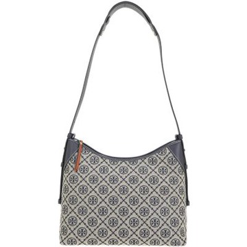 TORY BURCH T Monogram 緹花編織拼皮革手提 肩背郵差包(海軍藍)