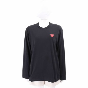 川久保玲 COMME des GARCONS PLAY 紅愛心刺繡補丁黑色長袖純棉T恤 TEE
